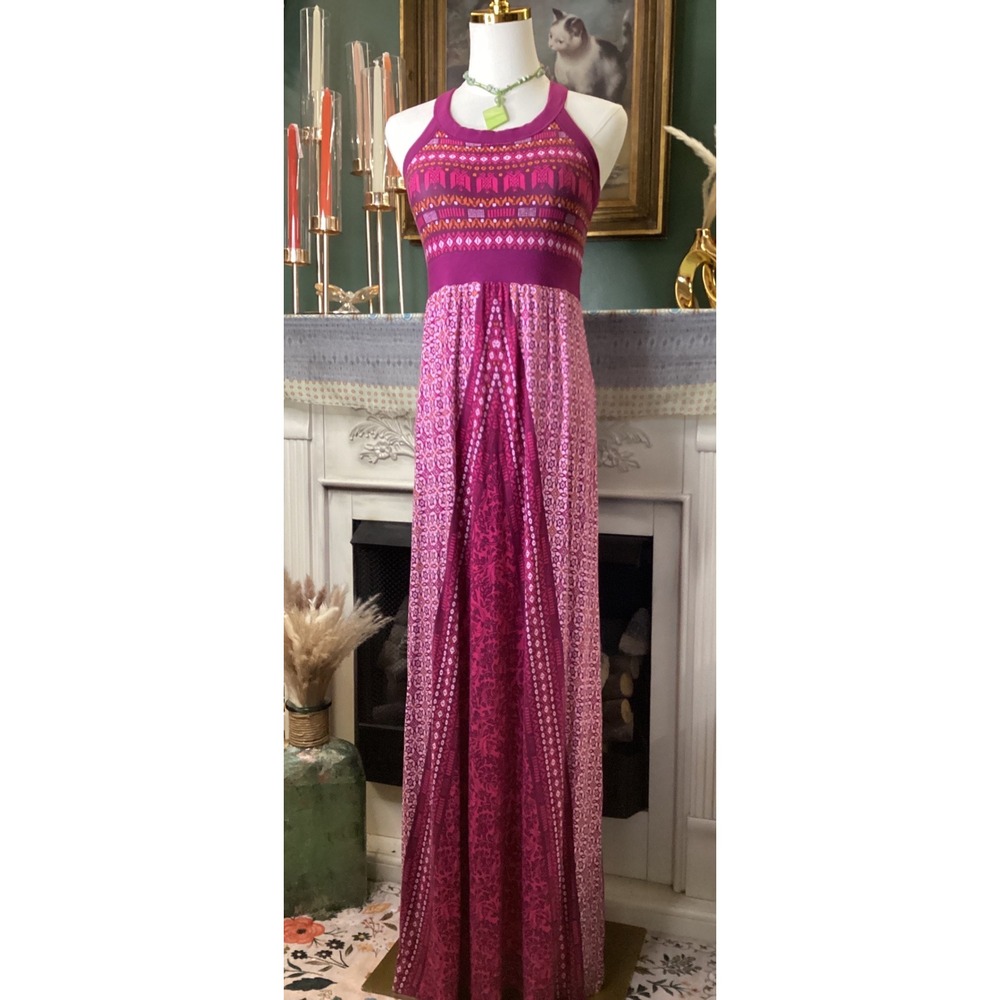 Athleta Magenta Pink Tribal Geometric Maxi Dress Racerback Womens Medium 553383